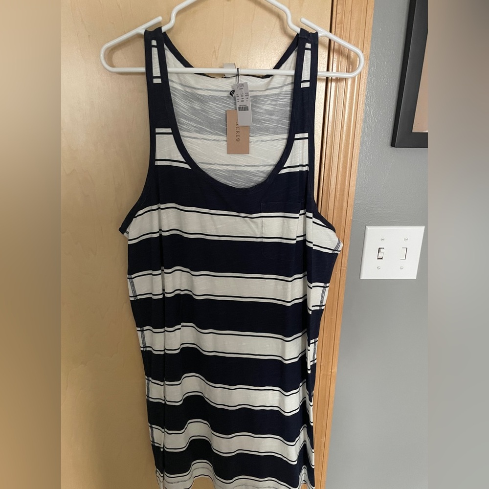 NWT women’s J Crew Factory striped tank dress with chest pocket size XL